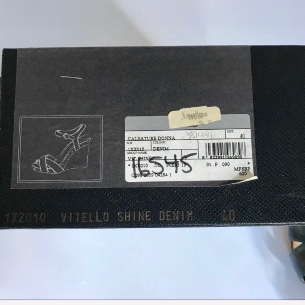 Prada Vitello Shine Denim Wedges Size 10/40 Italy - Picture 6 of 8